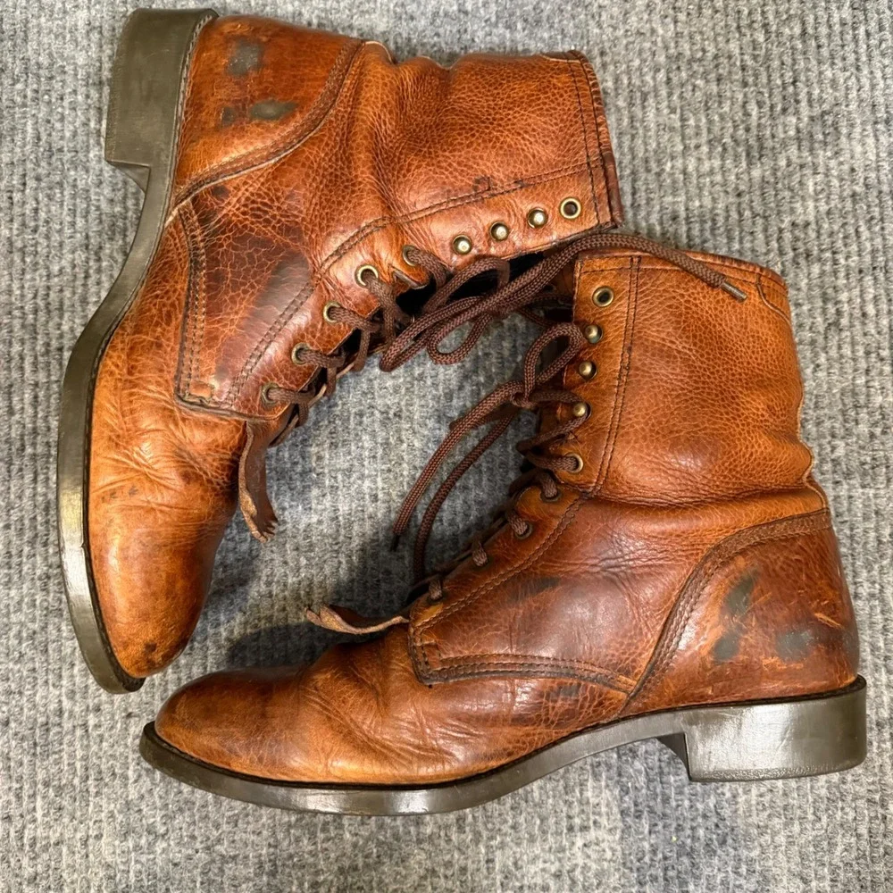 Ariat Heritage Lacer Boots Men 10D Brown Leather Kiltie Western Rodeo Workwear